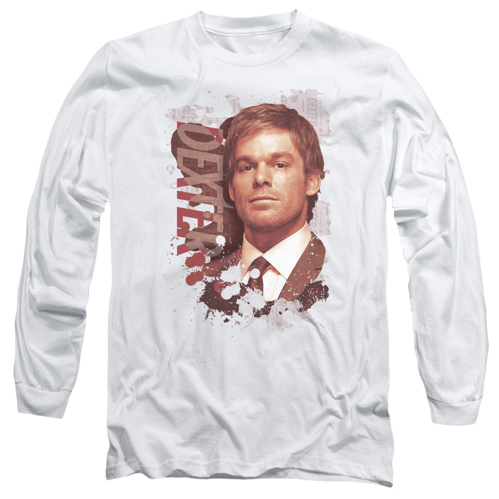 Dexter Splatter Mens Long Sleeve Shirt White Officially Licensed
