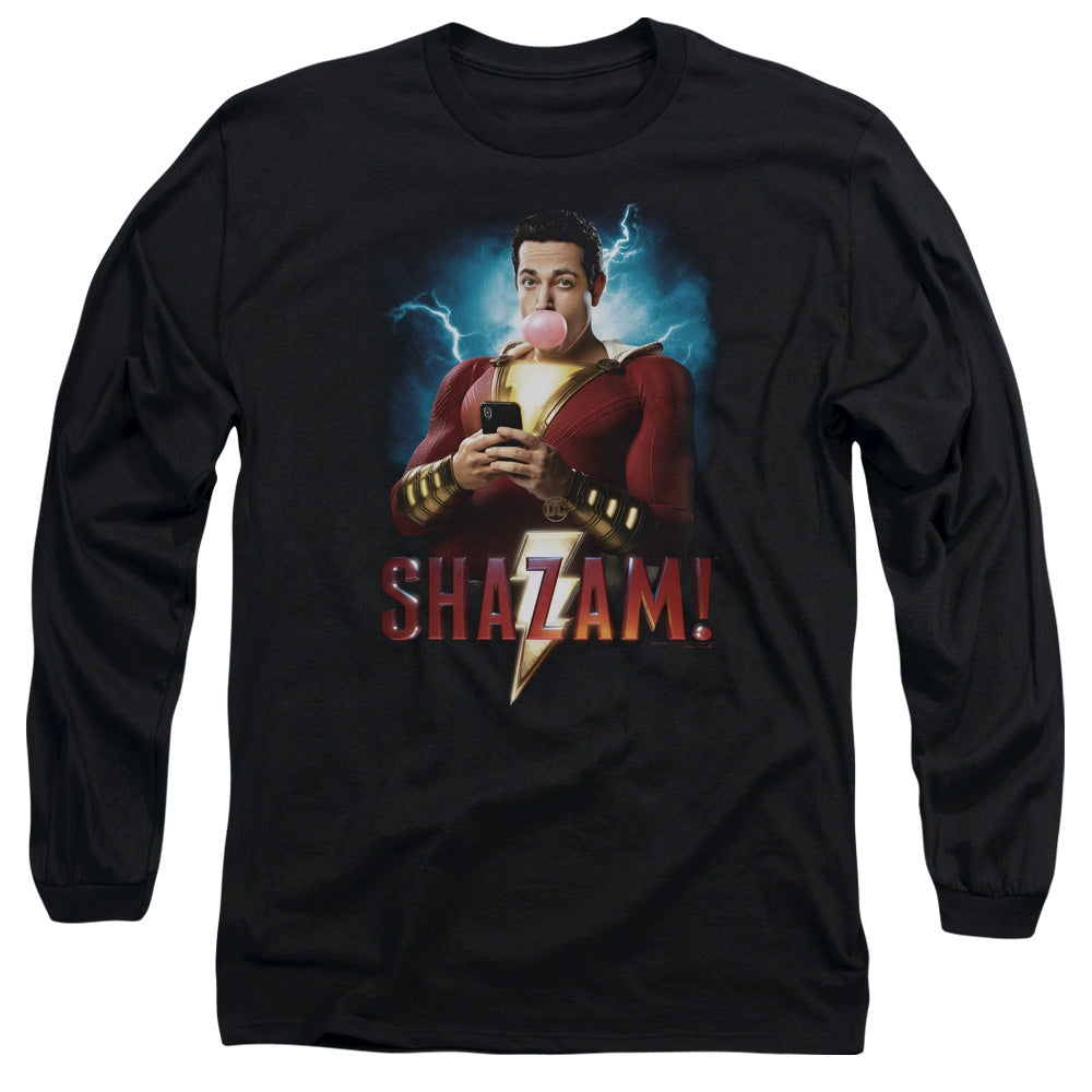 Shazam Movie Blowing Up Mens Long Sleeve Shirt Black Officially Licensed