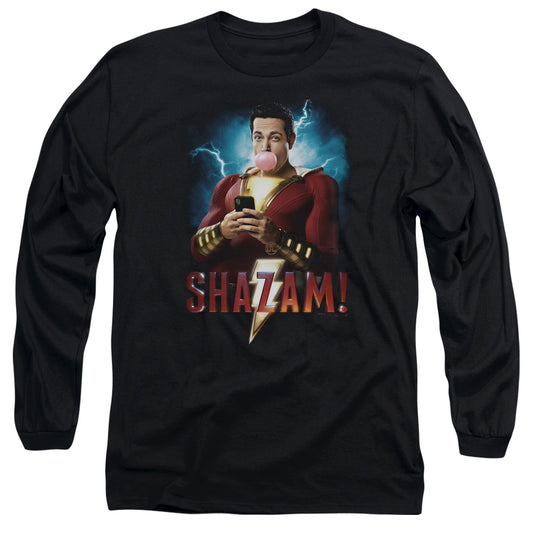 Shazam Movie Blowing Up Mens Long Sleeve Shirt Black Officially Licensed