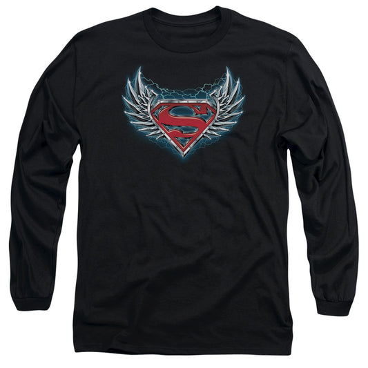 Superman Steel Wings Logo Mens Long Sleeve Shirt Black Officially Licensed