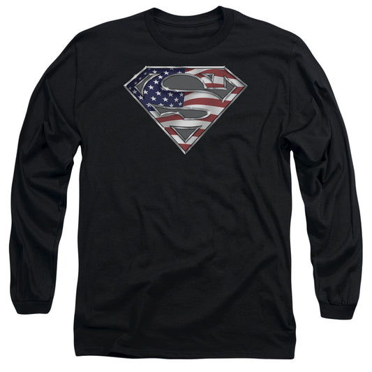 Superman All American Shield Mens Long Sleeve Shirt Black Officially Licensed