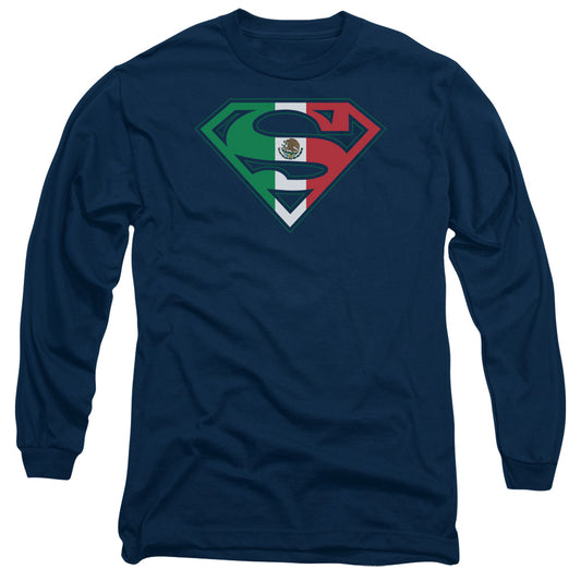 Superman Mexican Shield Mens Long Sleeve Shirt Navy Officially Licensed