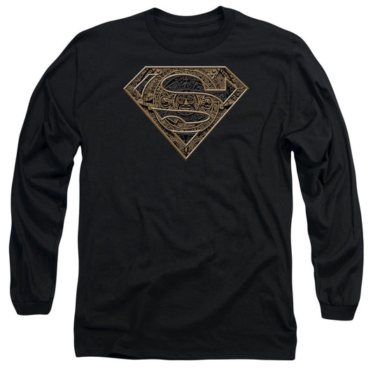 Superman Aztec Shield Mens Long Sleeve Shirt Black Officially Licensed