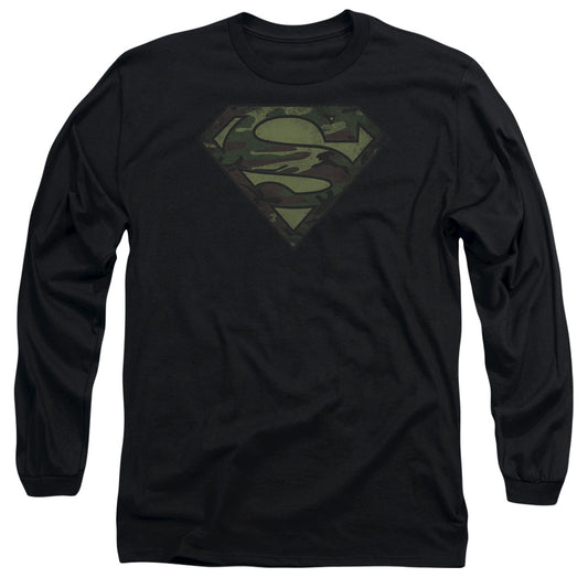 Superman Camo Logo Distressed Mens Long Sleeve Shirt Black Officially Licensed