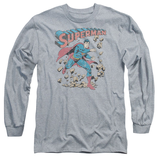 Superman Mad At Rocks Mens Long Sleeve Shirt Athletic Heather Officially Licensed