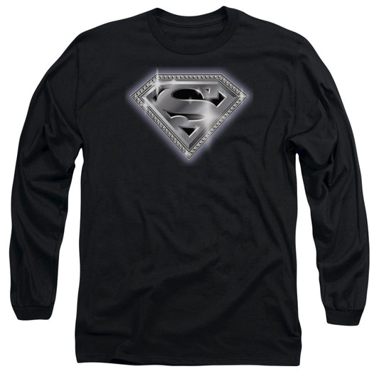 Superman Bling Shield Mens Long Sleeve Shirt Black Officially Licensed