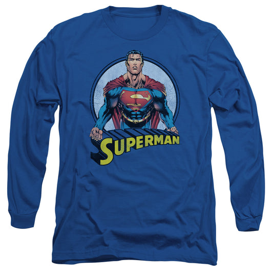 Superman Flying High Again Mens Long Sleeve Shirt Royal Officially Licensed