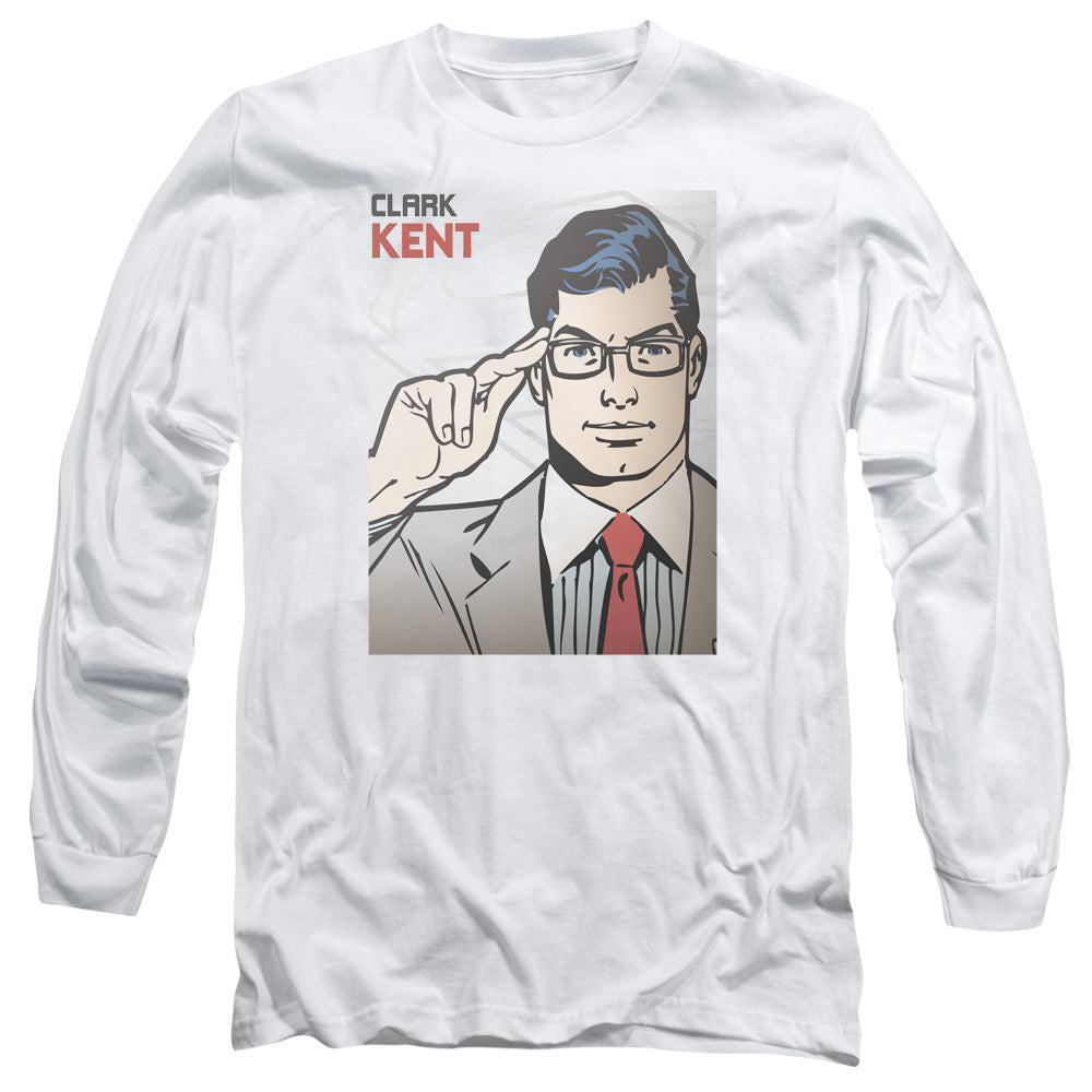 Superman(Dc) Clark Kent Cover Mens Long Sleeve Shirt White Officially Licensed