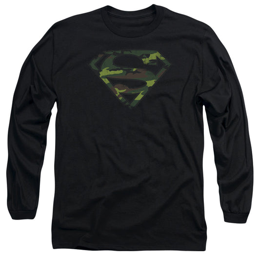 Superman Distressed Camo Shield Mens Long Sleeve Shirt Black Officially Licensed