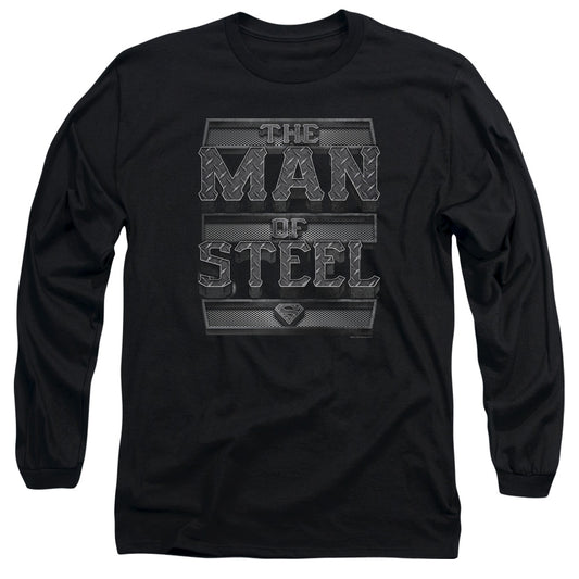 Superman Steel Text Mens Long Sleeve Shirt Black Officially Licensed