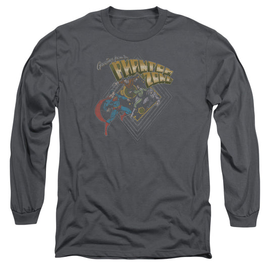 Superman Zod Greetings Mens Long Sleeve Shirt Charcoal Officially Licensed