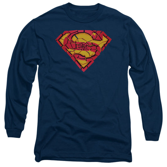Superman Shattered Shield Mens Long Sleeve Shirt Navy Officially Licensed