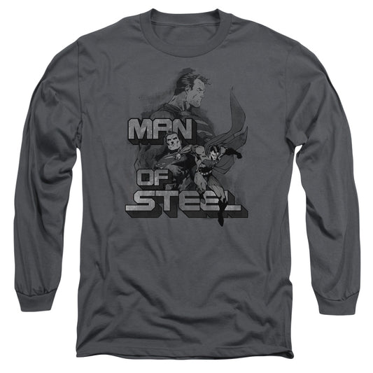 Superman Steel Poses Mens Long Sleeve Shirt Charcoal Officially Licensed