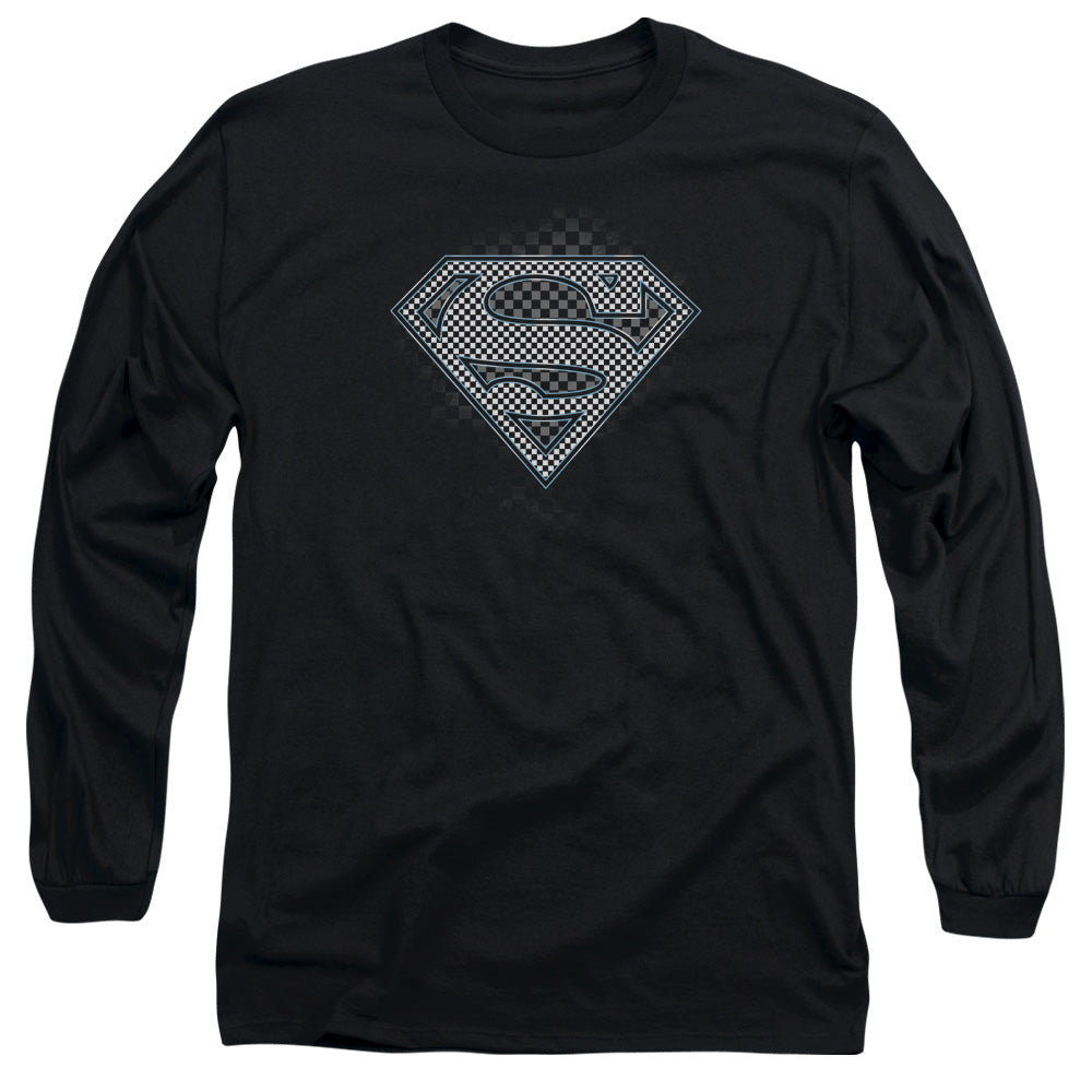 Superman Checkerboard Mens Long Sleeve Shirt Black Officially Licensed