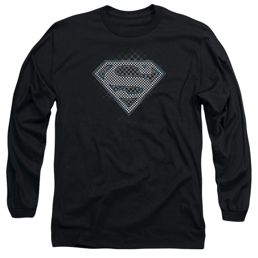 Superman Checkerboard Mens Long Sleeve Shirt Black Officially Licensed