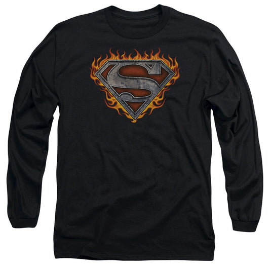Superman Iron Fire Shield Mens Long Sleeve Shirt Black Officially Licensed
