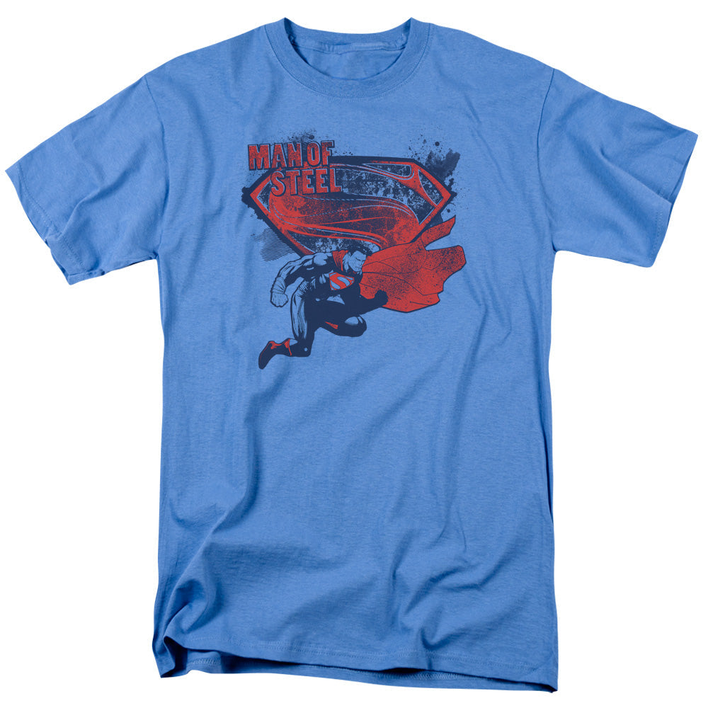 Man Of Steel Sheild Splat Mens T Shirt Carolina Blue