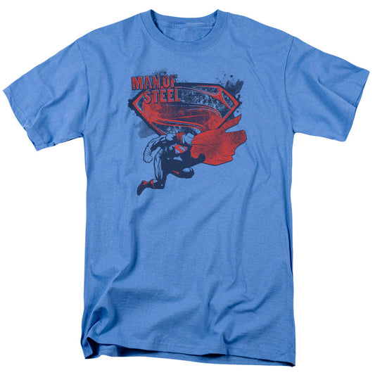 Man Of Steel Sheild Splat Mens T Shirt Carolina Blue