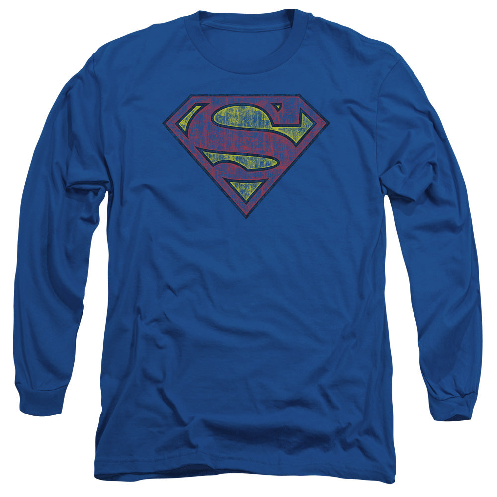 Superman Tattered Shield Mens Long Sleeve Shirt Royal Officially Licensed