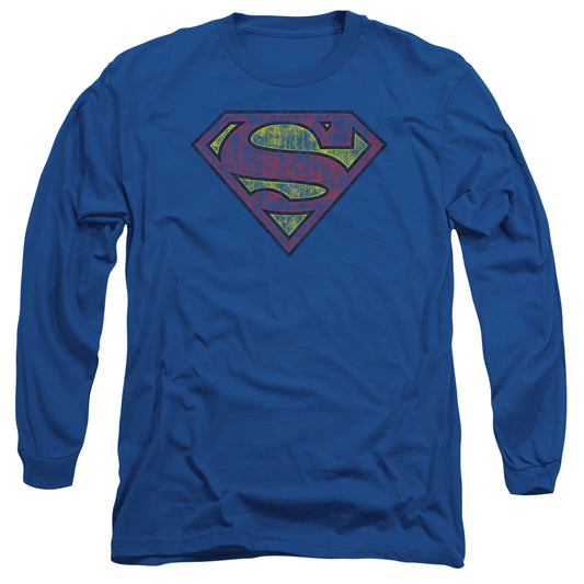 Superman Tattered Shield Mens Long Sleeve Shirt Royal Officially Licensed