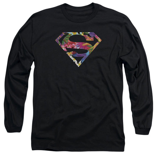 Superman Hawaiian Shield Mens Long Sleeve Shirt Black Officially Licensed