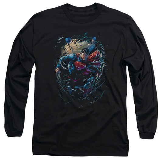 Superman Breaking Space Mens Long Sleeve Shirt Black Officially Licensed