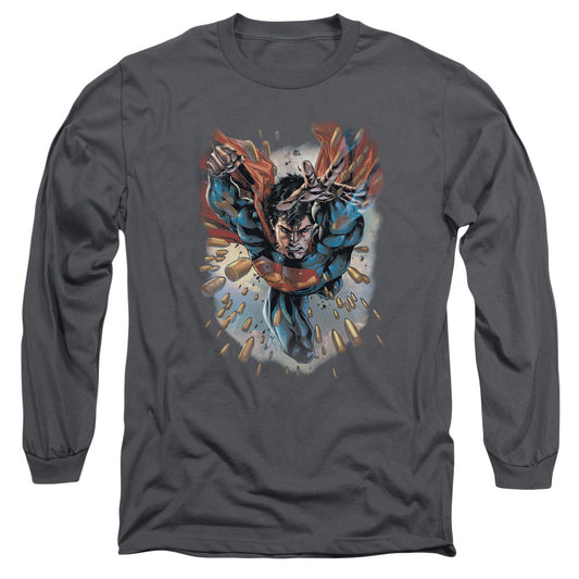Superman Within My Grasp Mens Long Sleeve Shirt Charcoal Officially Licensed