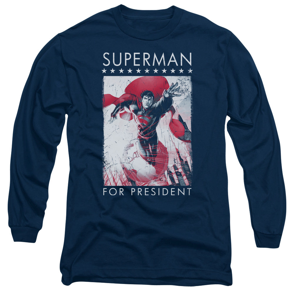 Superman Superman For President Mens Long Sleeve Shirt Navy Officially Licensed