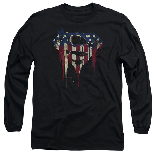 Superman Bleeding Shield Mens Long Sleeve Shirt Black Officially Licensed