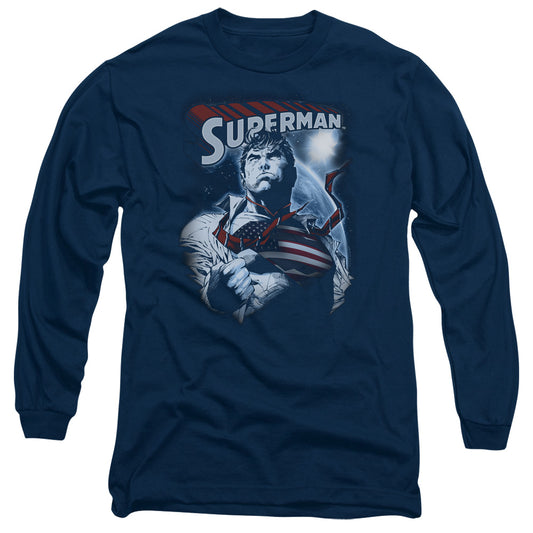 Superman Honor And Protect Mens Long Sleeve Shirt Navy Officially Licensed