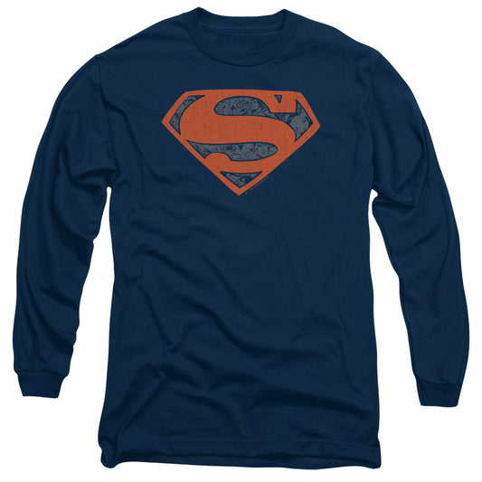 Superman Vintage Shield Collage Mens Long Sleeve Shirt Navy Officially Licensed
