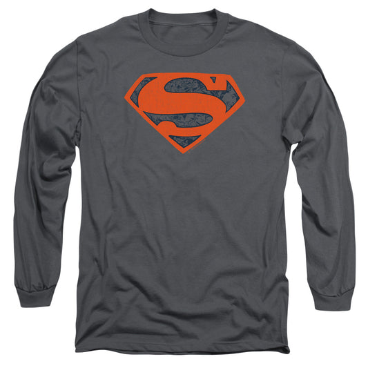 Superman Vintage Shield Collage Mens Long Sleeve Shirt Charcoal Officially Licensed