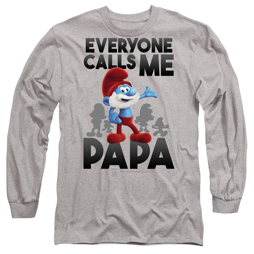 Smurfs Call Me Papa Smurf Mens Long Sleeve Shirt Athletic Heather Officially Licensed