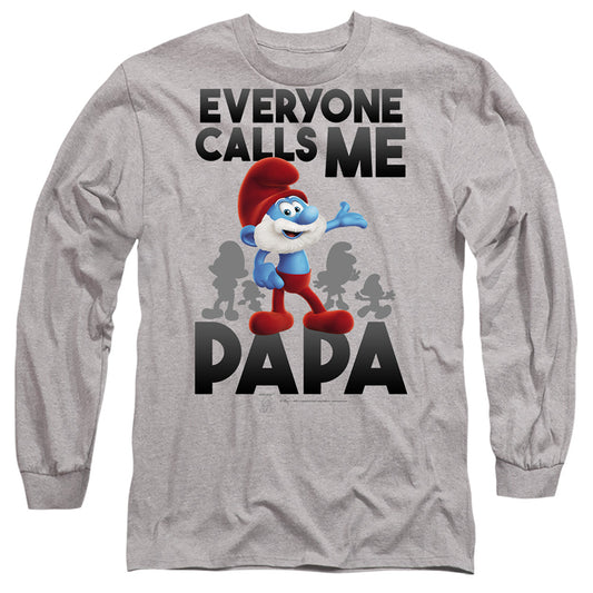 Smurfs Call Me Papa Smurf Mens Long Sleeve Shirt Athletic Heather Officially Licensed