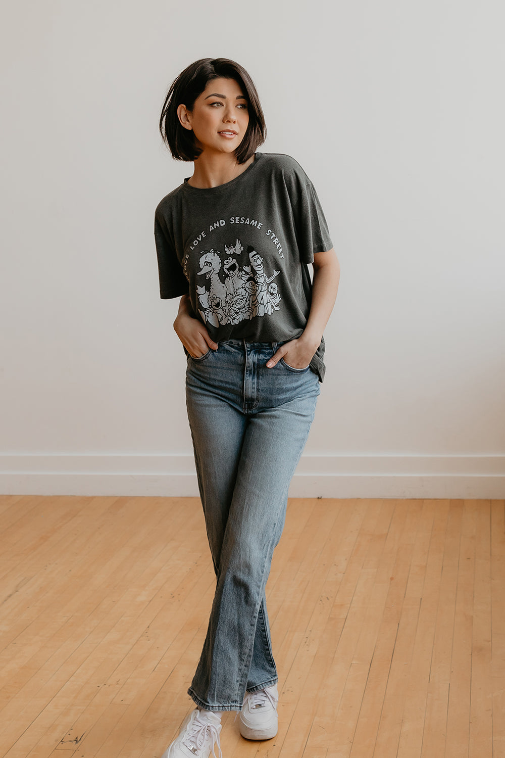 Sesame Street Peace and Love Tee Womens T Shirt Black