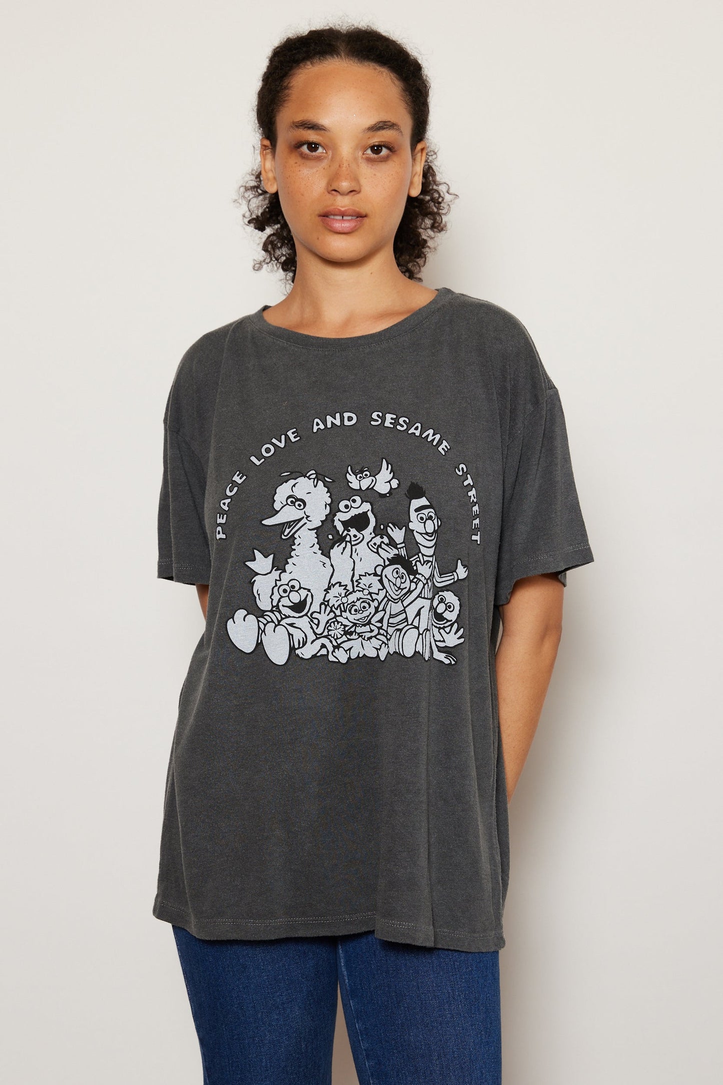 Sesame Street Peace and Love Tee Womens T Shirt Black