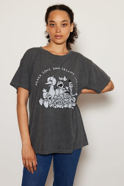Sesame Street Peace and Love Tee Womens T Shirt Black