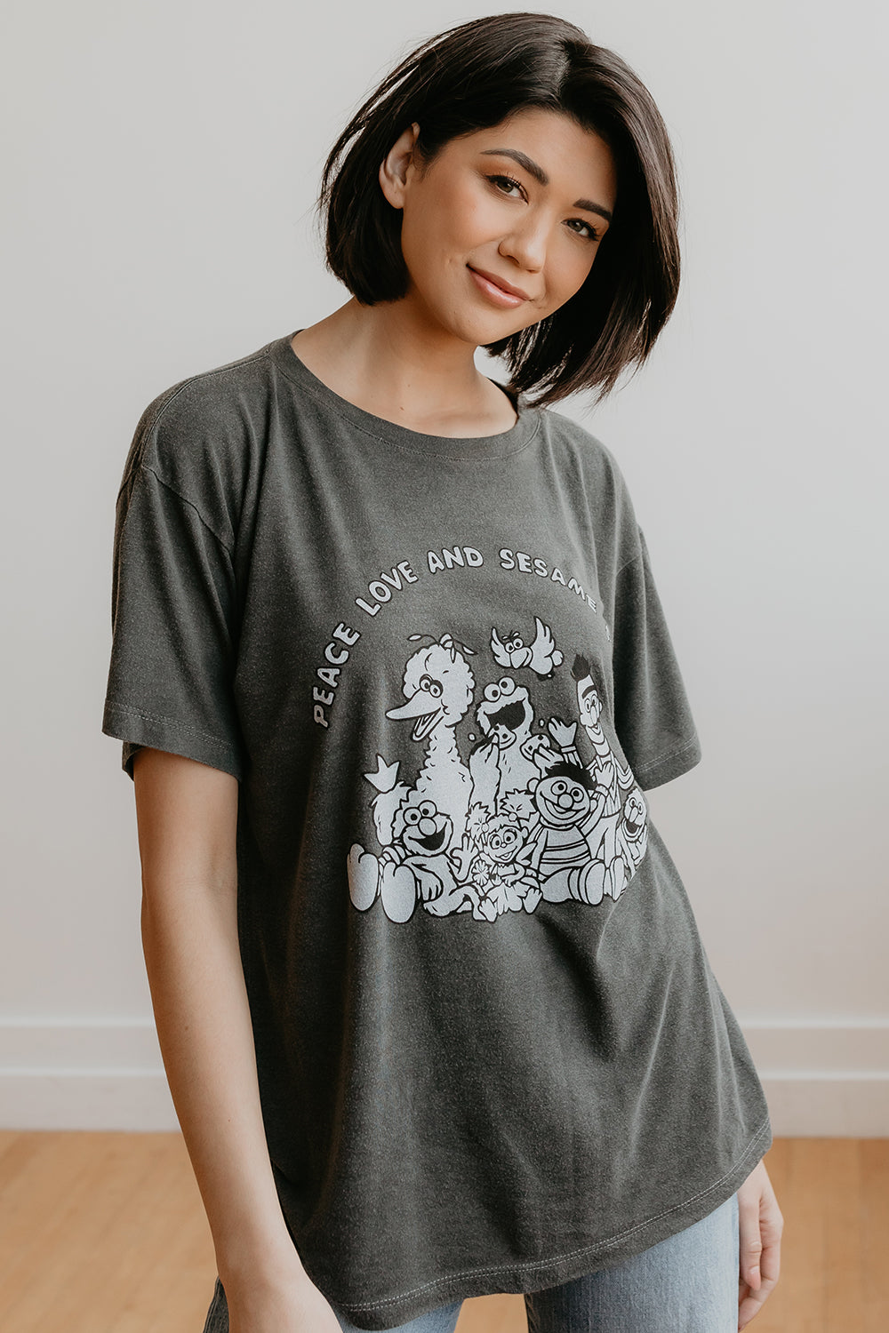Sesame Street Peace and Love Tee Womens T Shirt Black