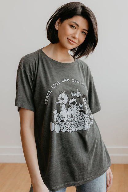 Sesame Street Peace and Love Tee Womens T Shirt Black