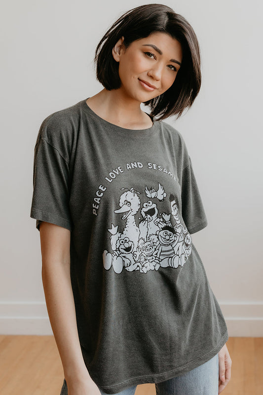 Sesame Street Peace and Love Tee Womens T Shirt Black