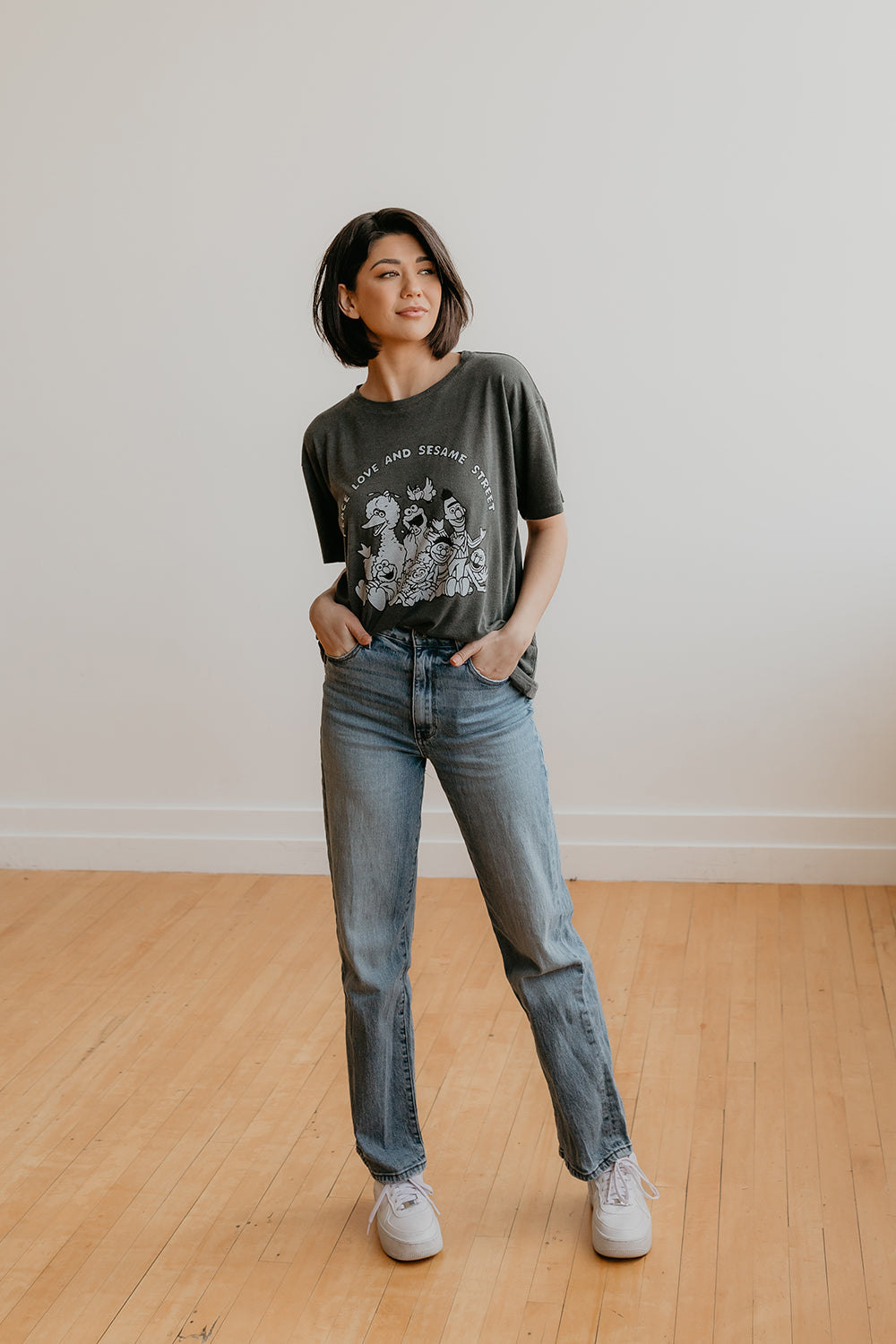 Sesame Street Peace and Love Tee Womens T Shirt Black