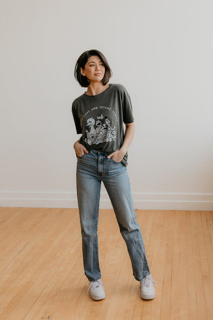 Sesame Street Peace and Love Tee Womens T Shirt Black