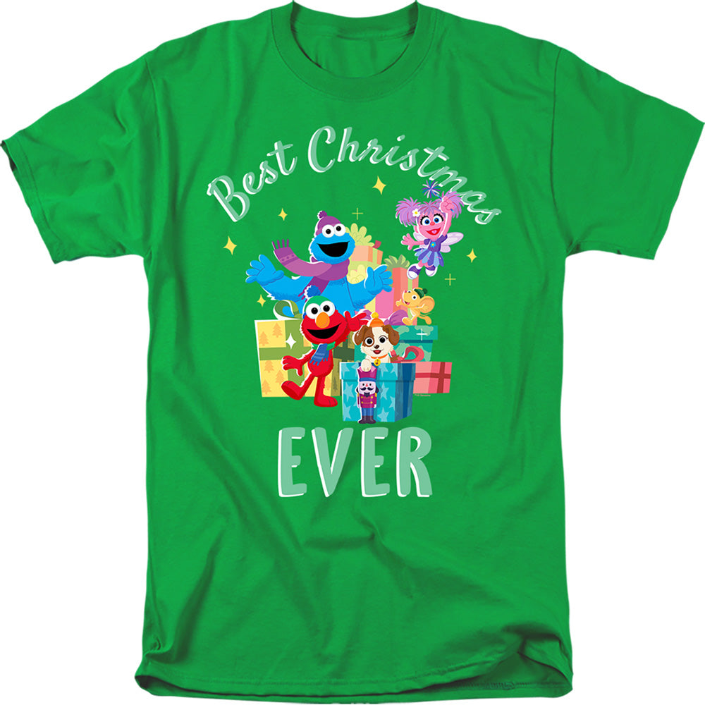 Sesame Street Merry Christmas Elmo, Tango, Abby Cadabby Mens T Shirt Kelly Green