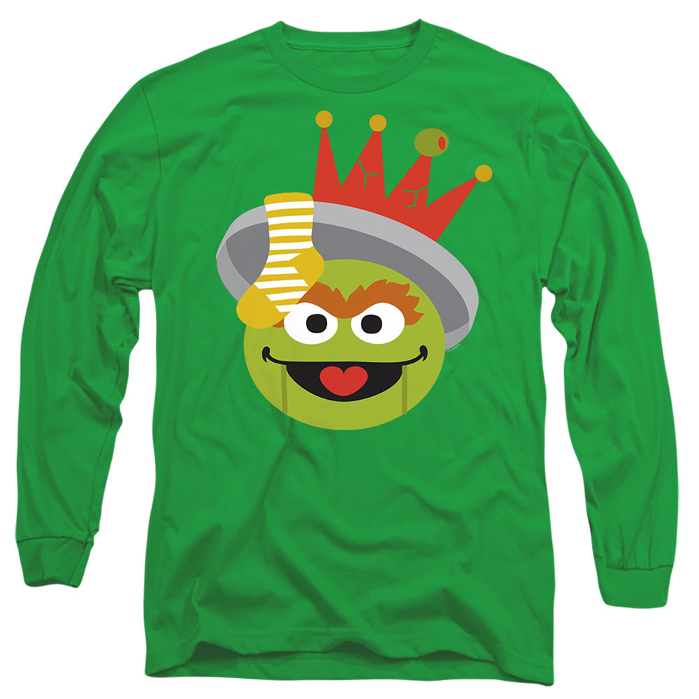 Sesame Street Christmas Nutcracker Oscar The Grouch Mens Long Sleeve Shirt Kelly Green Officially Licensed