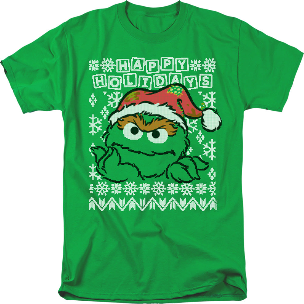 Sesame Street Oscar The Grouch Ugly Christmas Mens T Shirt Kelly Green