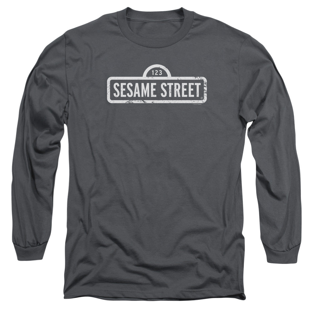 Sesame Street One Color Logo Mens Long Sleeve Shirt Charcoal Officially Licensed