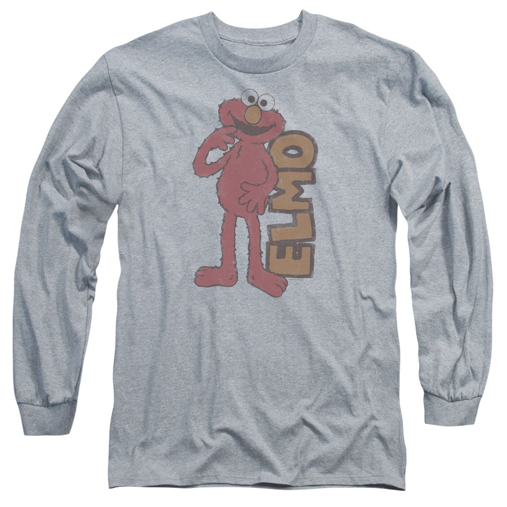 Sesame Street Vintage Elmo Mens Long Sleeve Shirt Athletic Heather Officially Licensed