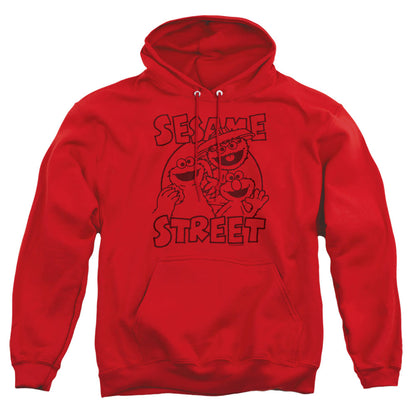 Sesame Street Group Crunch Mens Hoodie Red