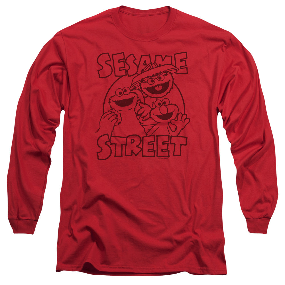 Sesame Street Group Crunch Mens Long Sleeve Shirt Red Officially Licensed