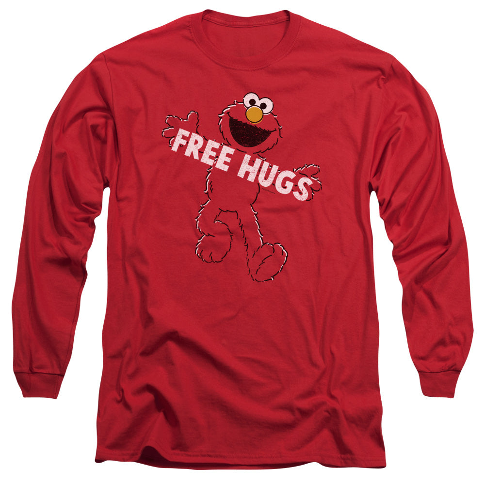 Sesame Street Free Hugs Mens Long Sleeve Shirt Red Officially Licensed